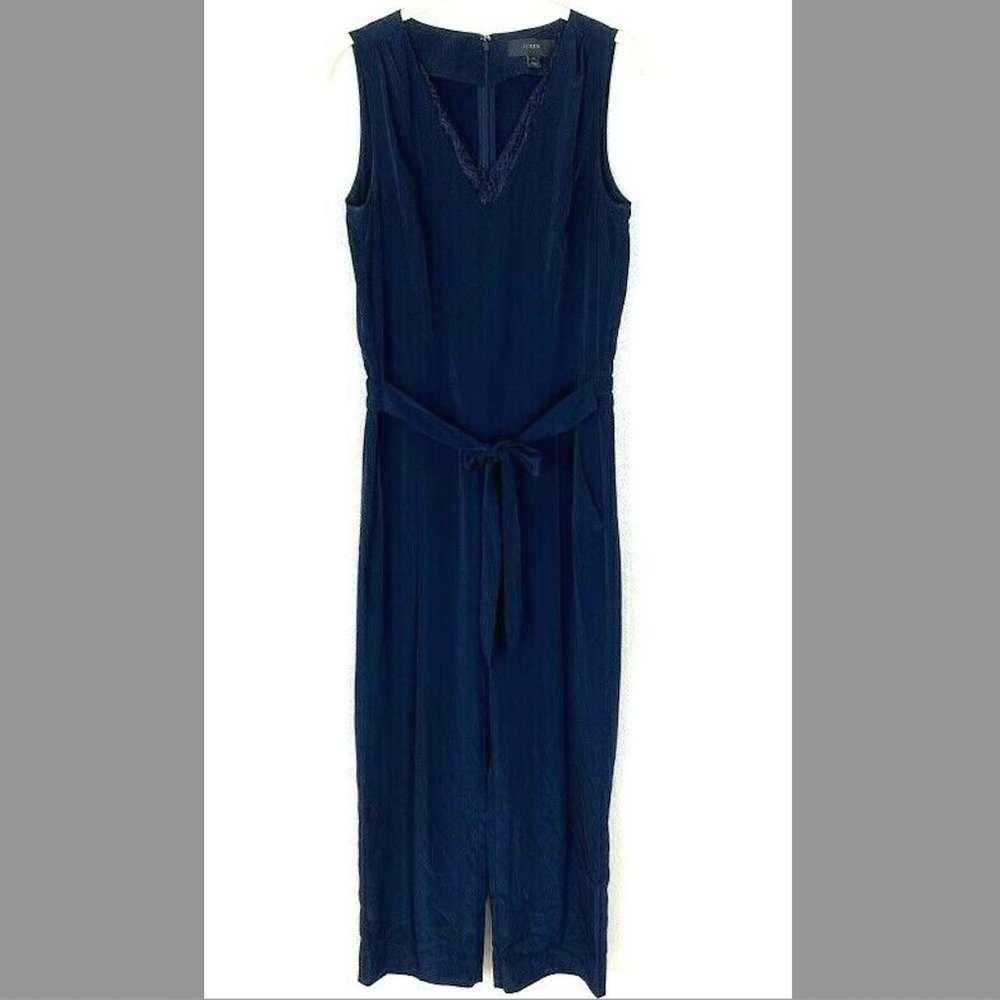 J Crew Size 2 Jumpsuit Lace Sleeveless One‎ Piece Navy Blue Tie Waist Womens